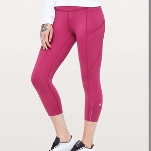 Lululemon Fast and Free Crop Leggings Pink 6